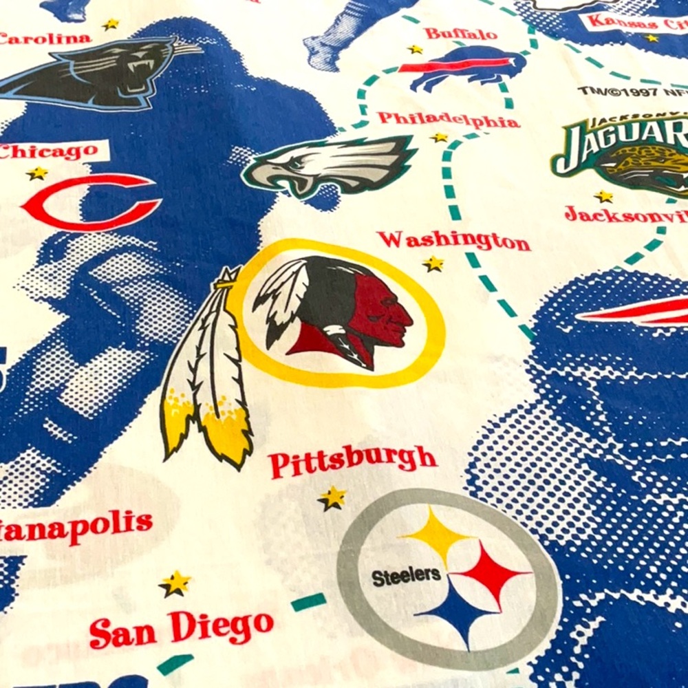 Football twin size top flat sheet. Vintage Bibb